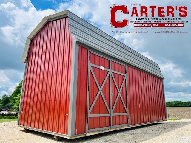 *PRE-OWNED* 9&#39; X 20&#39; SIDE ENTRY HI-BARN - MAINTENANCE FREE STEEL EXTERIOR - RED &amp; CHARCOAL
