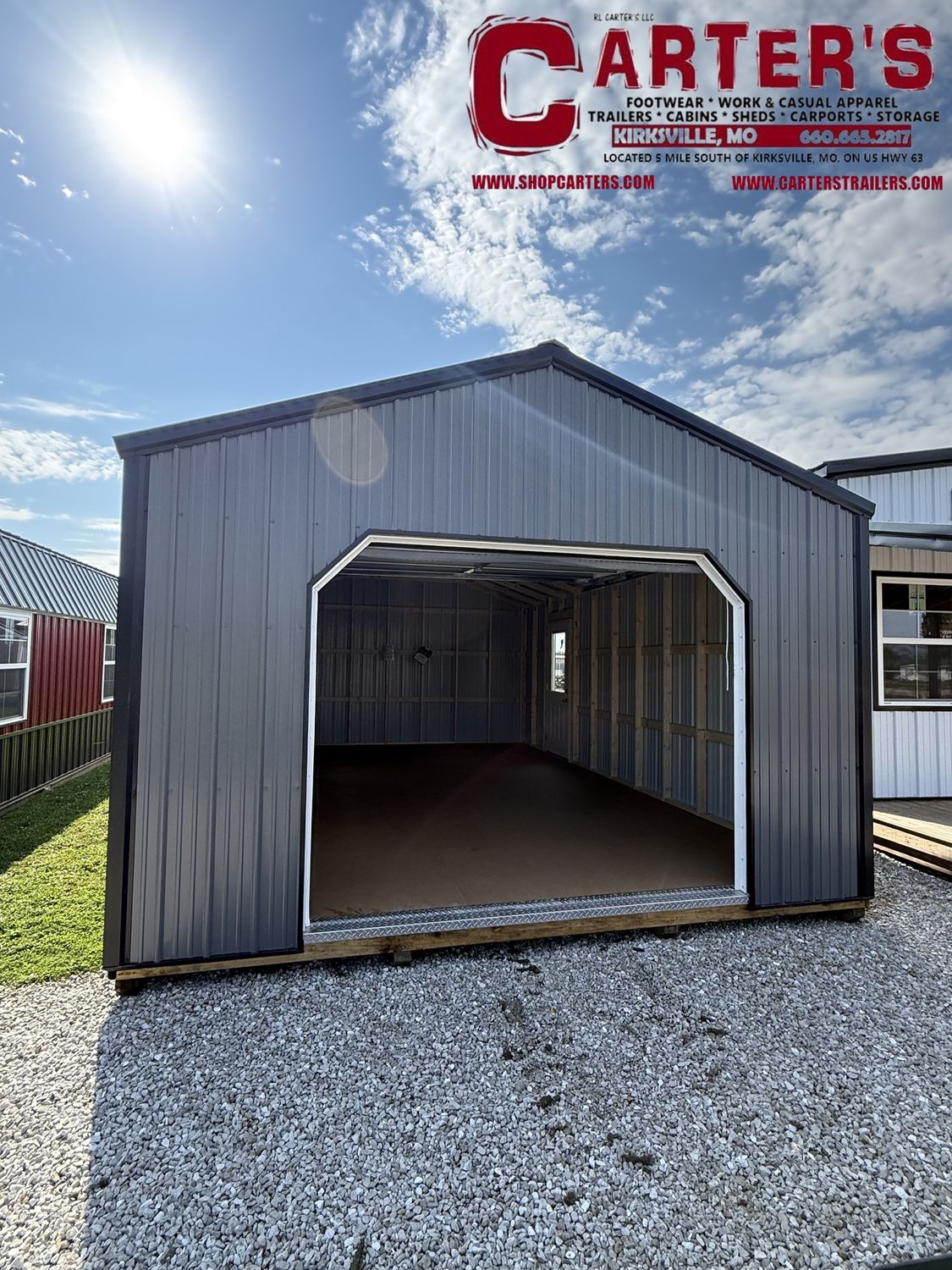 *NEW* 15' X 24' CHARCOAL &amp; BLACK *MAINTENANCE-FREE* STEEL EXTERIOR CARRIAGE GARAGE