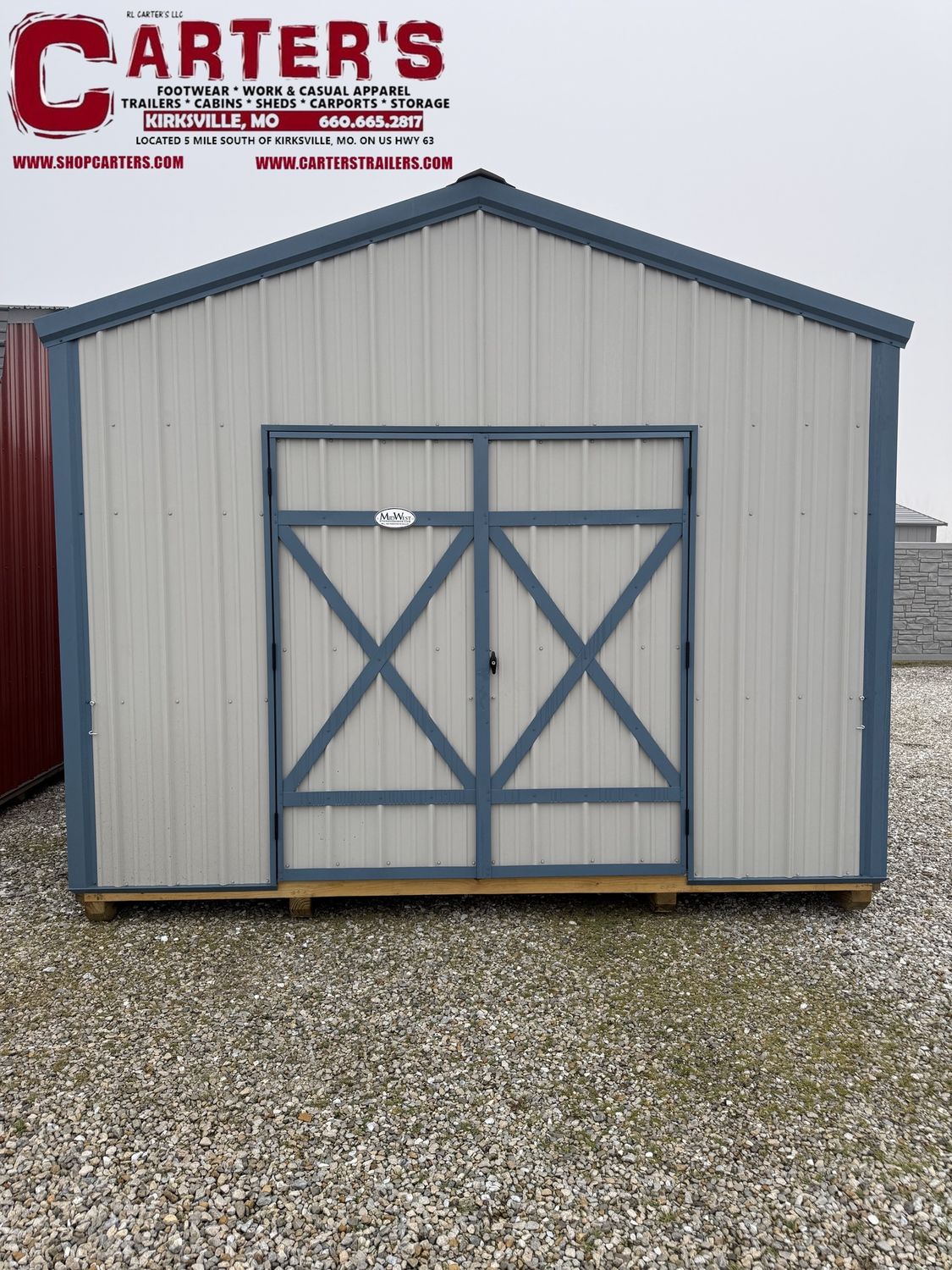 *NEW* 12' X 20' ASH GRAY &amp; OCEAN BLUE MAINTENANCE-FREE STEEL EXTERIOR COTTAGE