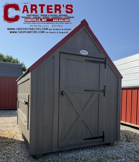 *NEW* 6' X 8' DRIFTWOOD &amp; RED WALK-IN CHICKEN COOP