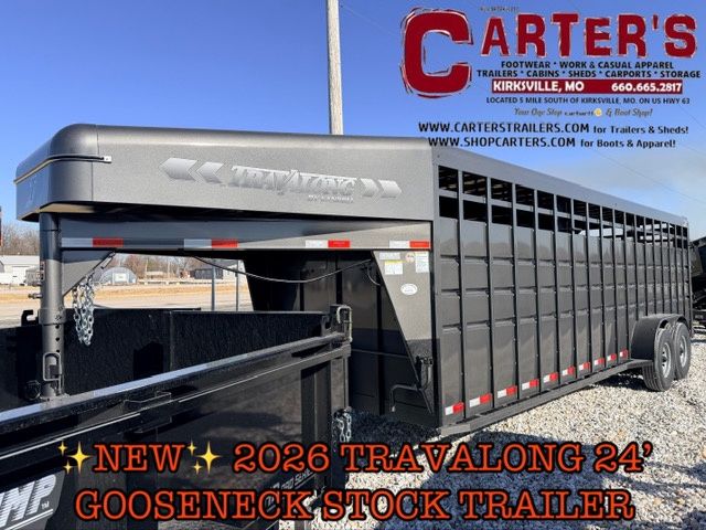 34661 *NEW* 2026 TRAVALONG 6'8" X 24' GOOSENECK STOCK TRAILER