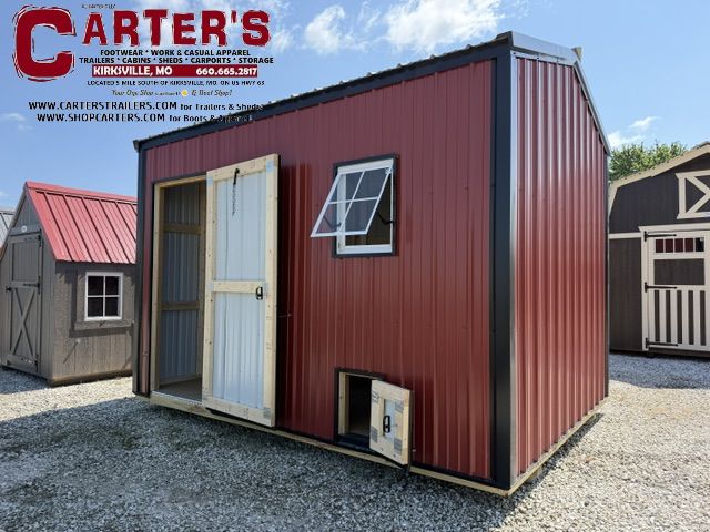 *NEW* 9' X 12' CHICKEN COOP COTTAGE - RED &amp; BLACK MAINTENANCE-FREE STEEL EXTERIOR
