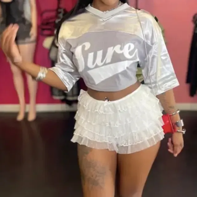 Fashion Summer Clothes Vendor Sexy Street Wear Short Sleeve Letter Printed Jersey Cropped T-shirt and Shorts 2 Piece Set