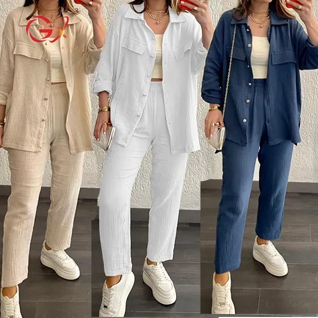 Fashion Spring Autumn Women Clothing Boutique Casual Street Wear Long Sleeve Shirt and Pant 2 Piece Set