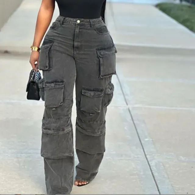 Women&#39;s Fashion Streetwear Multi-Pocket Ripped Straight Leg Jeans – Retro Casual Cargo Denim Pants – Washable &amp; Trendy