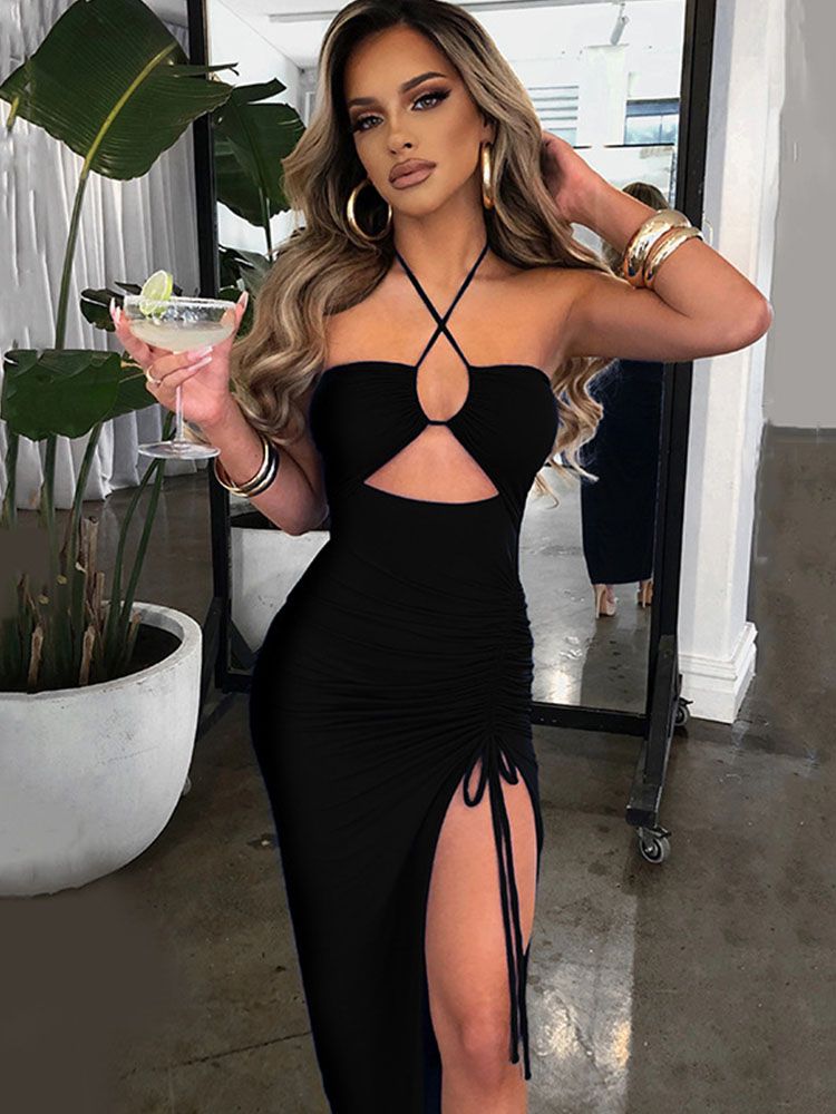 Sleeveless Sexy Female Midi Backless Dresses Slim Night Club Party Women&#39;s Dress Bodycon Vestidos Elegantes Para Mujer