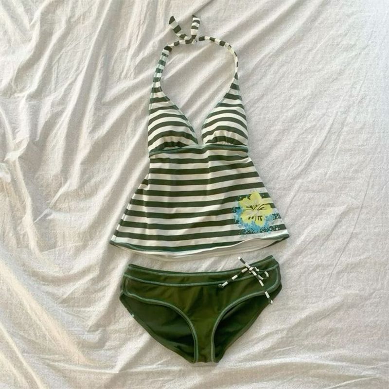 2 Piece Women&#39;s Summer Beach Bikini Set Sexy Slim Chic Floral Print Halter Neck Swimsuit Set 2000s Aesthetics Hottie Streetwear