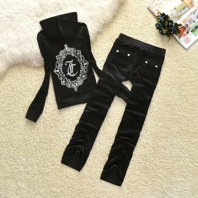 Velvet Y2K Diamond JC Velvet Tracksuit Set 2025  Velour Set Women Embroidery Hoodie Casual Outfit