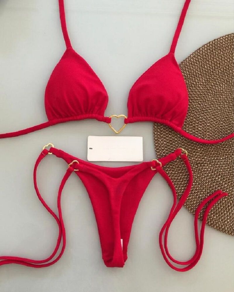 Sexy Halter Solid color Bikini Set Women&#39;s Swimsuit Two-piece Triangle Thong Swimwear Bathing Suit Brazilian Biquinis