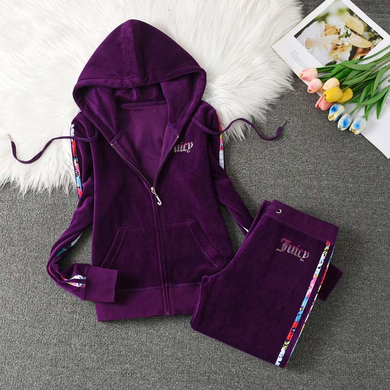 Velvet Sportswear Set Women&#39;s Hoodie Hooded Jacket and Hot Diamond Pants Velvet Yoga Suit Two-Piece Set