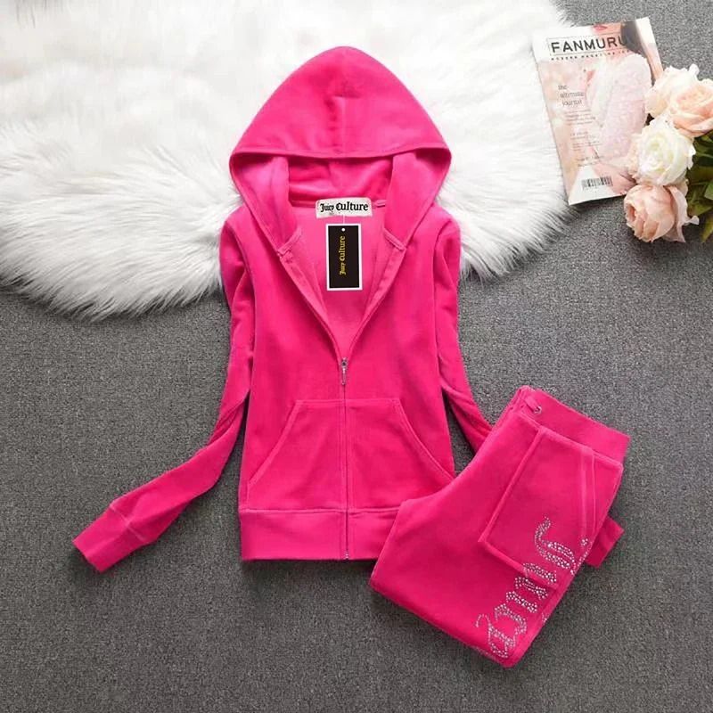 2 Piece Set Women&#39;s Outfit Juicy Tracksuit Spring Fall Women&#39;s Sweatshirt and Pants Set Two Piece Set Velvet Tracksuit
