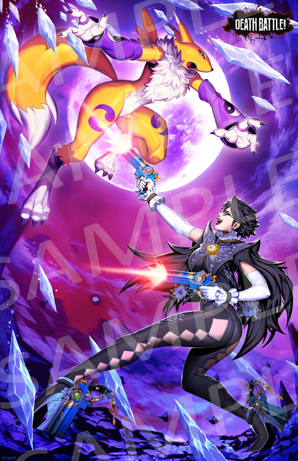 *LIMITED RUN* DEATH BATTLE!: Renamon VS Bayonetta - Autographed Holographic Poster