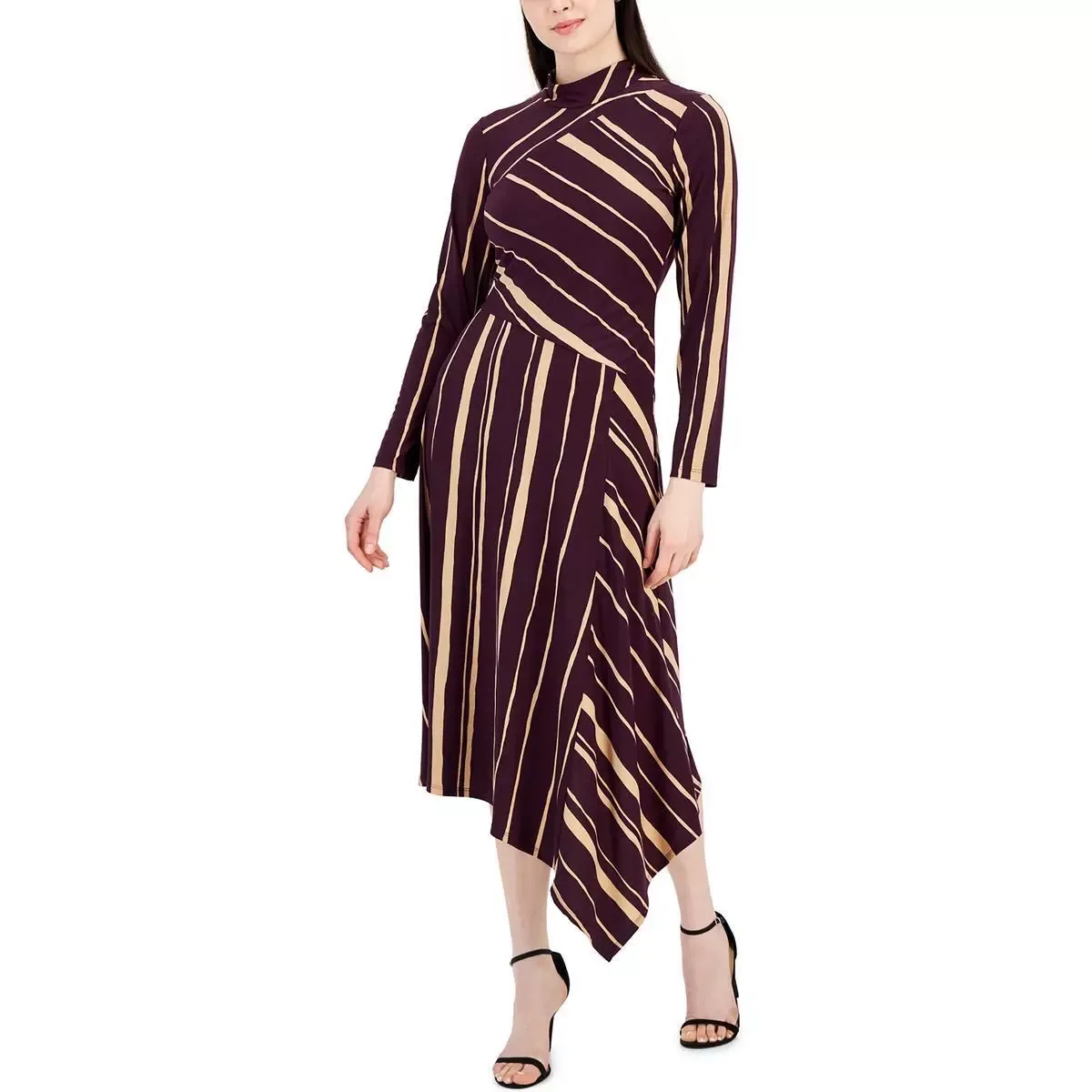 Taylor Womens Purple Jersey Striped Work Midi Dress Size 4