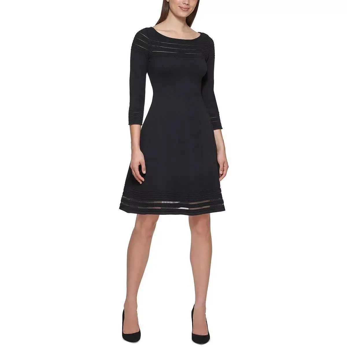 Jessica Howard Womens Black Ribbed Sweaterdress Petites PS