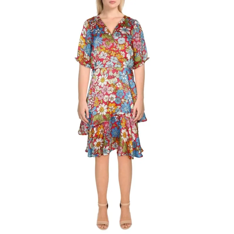 Tahari ASL Womens Pink Daytime Faux-Wrap Floral Print Shift Dress 10