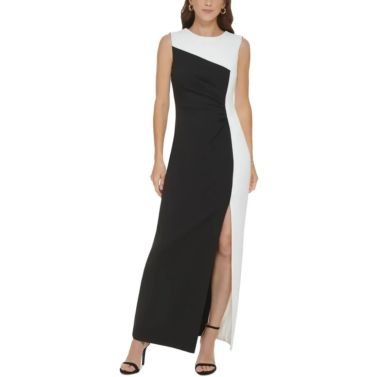 DKNY Womens B/W Colorblock Side Split Sleeveless Evening Dress 6