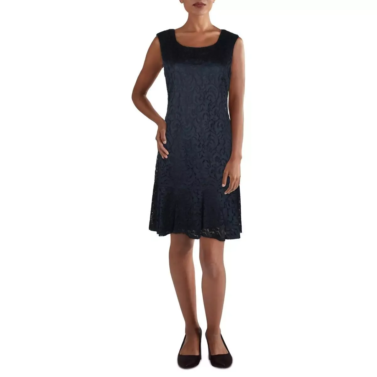 Connected Apparel Womens Navy Ruffled Hem Mini Sheath Dress 10