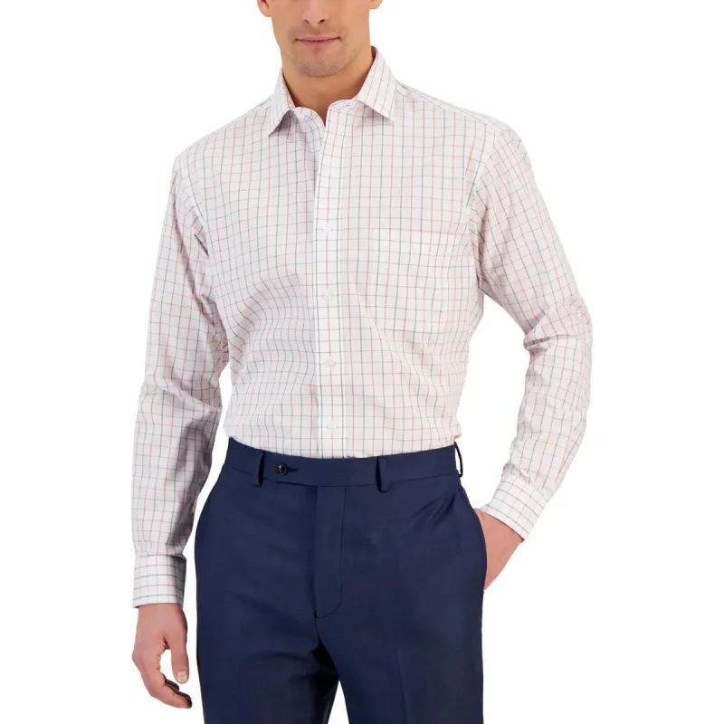 Club Room Mens White Window Pane Cotton Button-Down Shirt 18 34/35