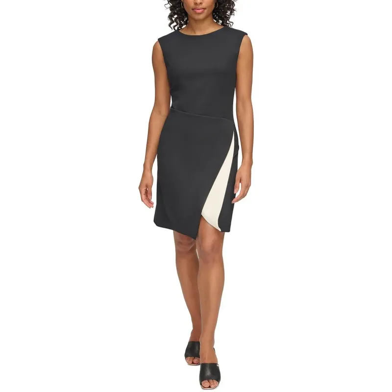 DKNY Womens Black Faux-Wrap Crepe Sheath Dress Petites 0P