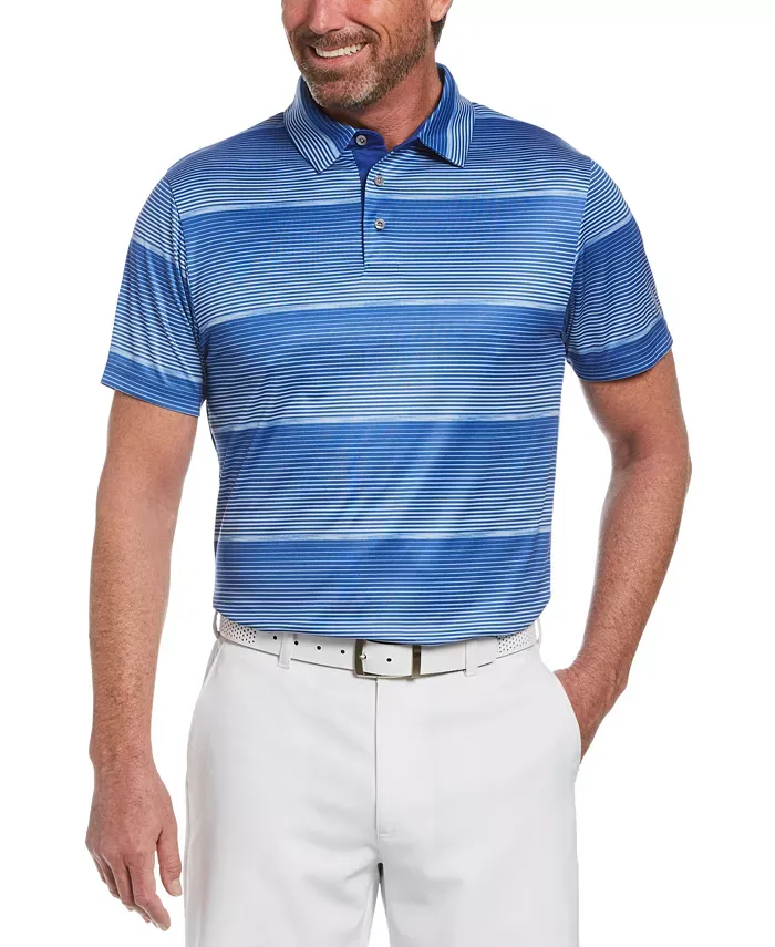 PGA Tour Mens Blue Striped Athletic Fit Moisture Wicking Polo XL