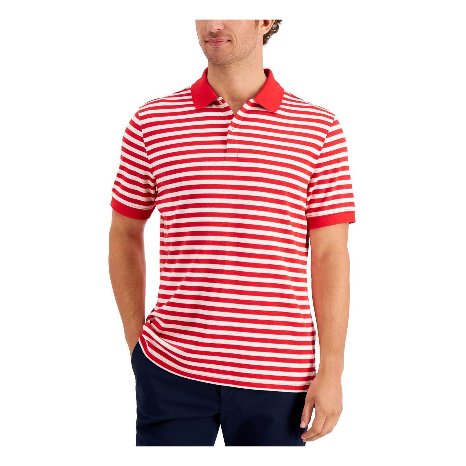 CLUBROOM Mens Red Striped Classic Fit Stretch Polo XXL