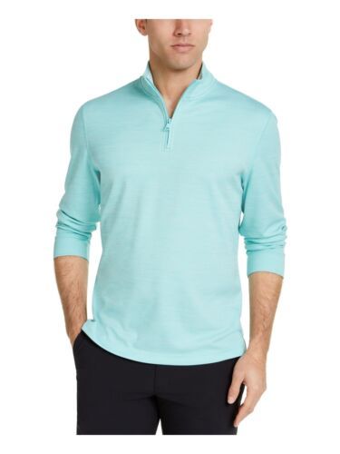 CLUBROOM Mens Tech Turquoise Heather Mock Neck Quarter-Zip Sweatshirt XXL