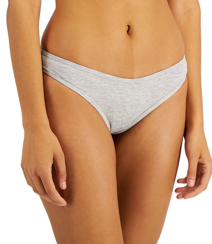 Jenni Women&#39;s Sleep Grey Heather Ribbed Thong Panty Underwear Medium