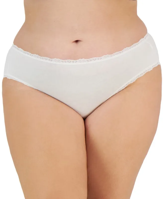 Jenni Women&#39;s Plus Size Lace-Trim Hipster Panty Underwear, Bright White, 1X