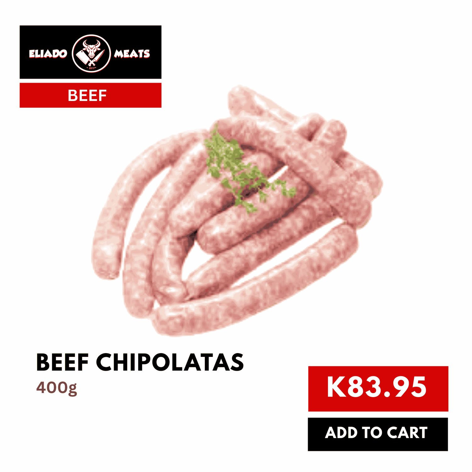 Beef Chipolata Sausages 400g