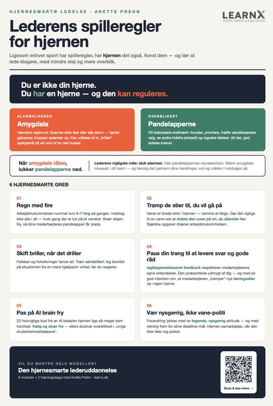 Lederens spilleregler for hjernen — gratis A3-plakat (Anette Prehn)