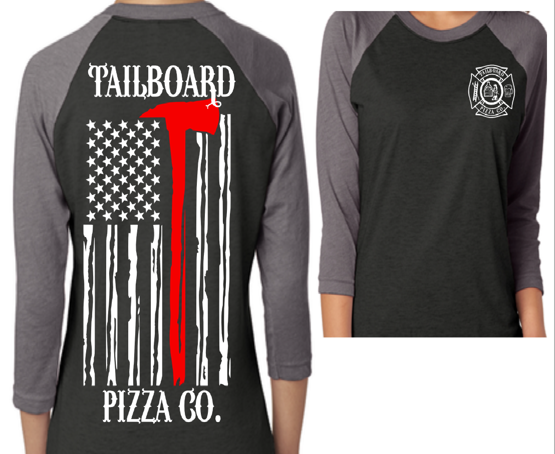 Raglan style Tailboard Pizza Shirt-Thin red line
