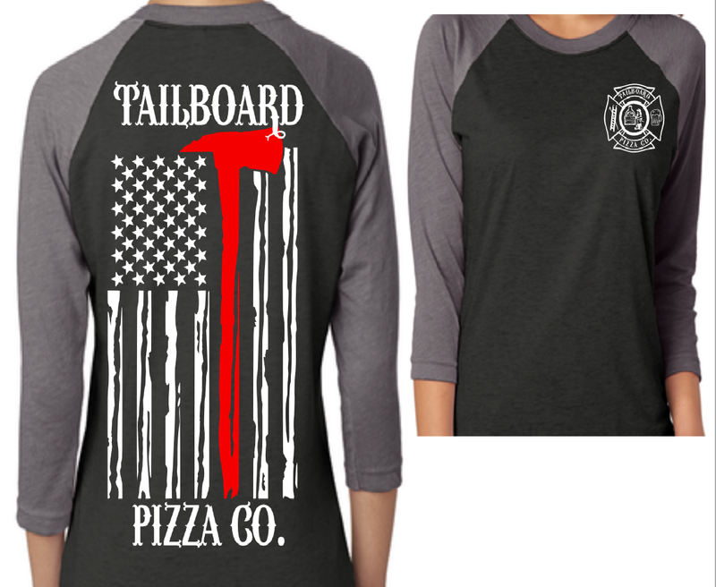Raglan style Tailboard Pizza Shirt-Thin red line