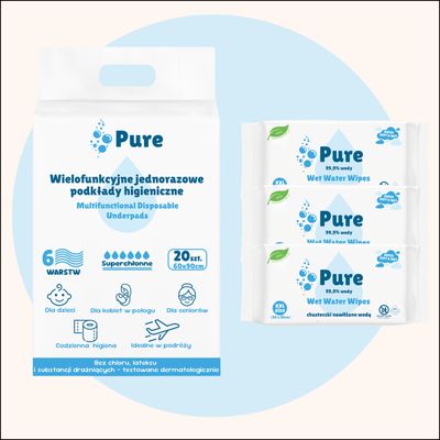 Podkłady 90 x 60 cm + 3 paczki chusteczek XXL