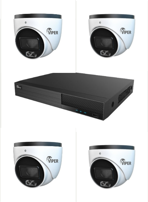 COMMERCIAL QUALITY |  Viper 1TB 4 Channel NVR + 4 X 5MP FULL Color Fixed Lens CCTV Cameras + CABLE MANAGEMENT RINGS