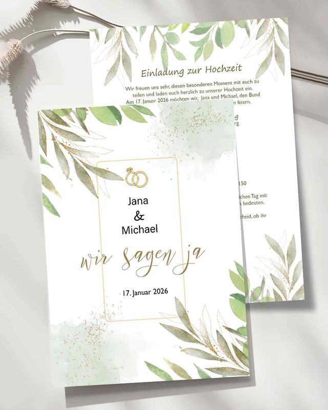 Hochzeitseinladungskarte Nature mit Hochzeitsplanung - Papier Karte mit Umschlag