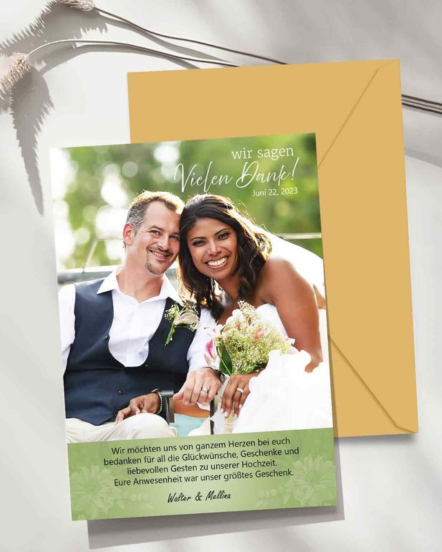 Dankeskarte Hochzeit mit Personalisierte Foto und Text - Papier Karte mit Umschlag