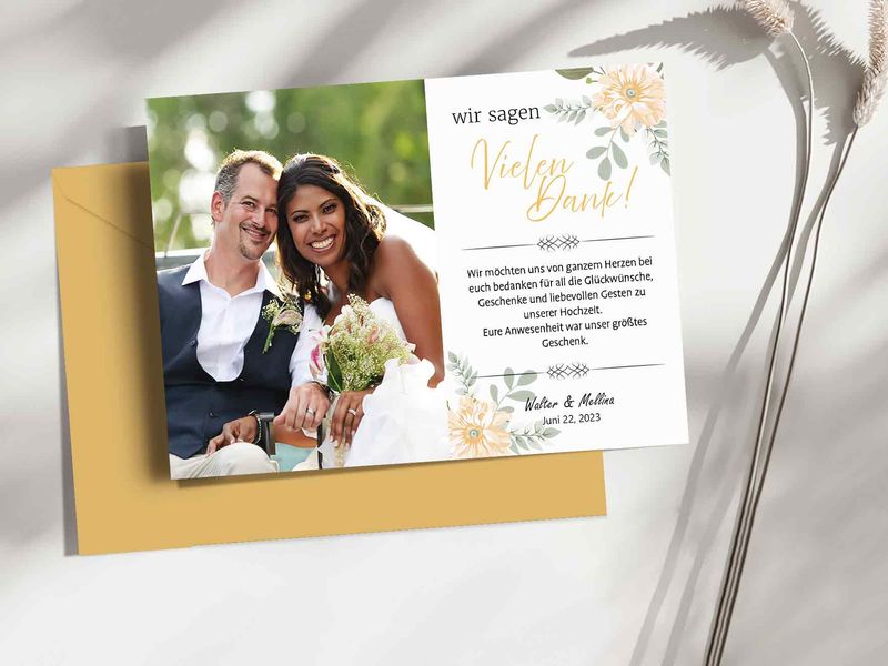 Dankeskarte Hochzeit mit Personalisierte Foto und Text - Papier Karte mit Umschlag