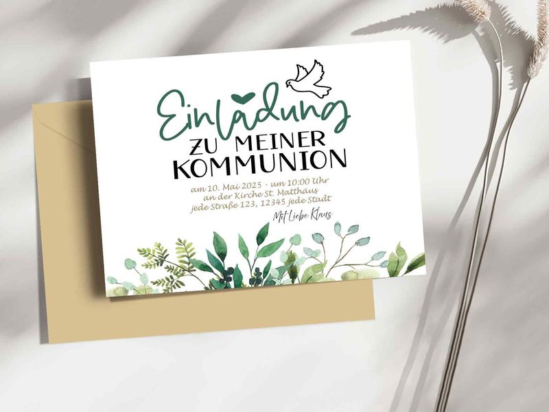 Einladung Kommunion mit Personalisierte Text -  Papier Karte mit Umschlag