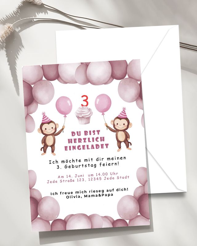 Geburtstag Einladung Mädchen mit Personalisierte Text -  Papier Karte mit Umschlag