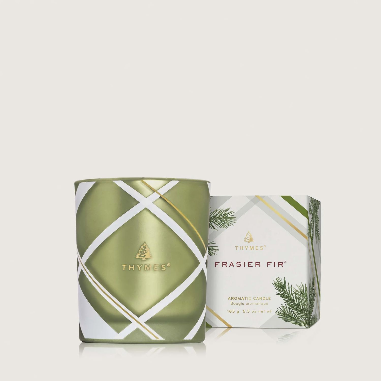 THYMES Frasier Fir Frosted Plaid 6.5 oz Poured Candle