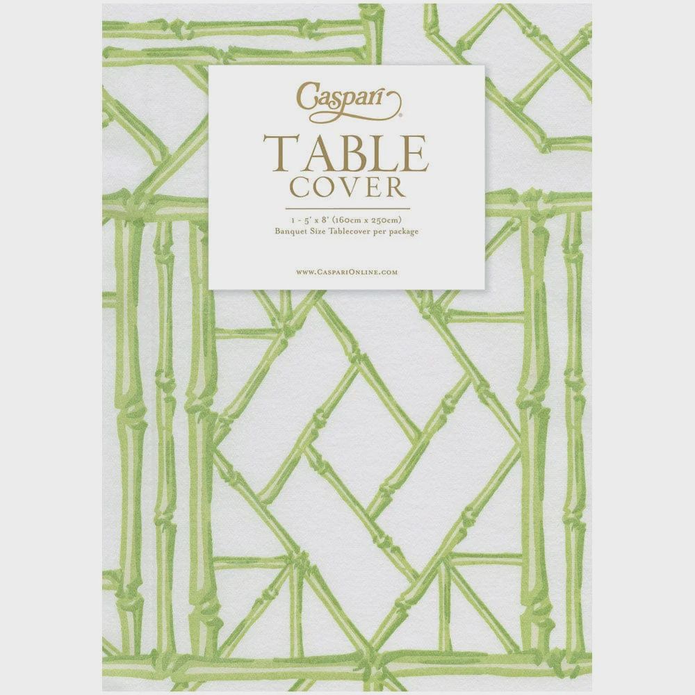 Caspari Bamboo Screen Moss Green Paper Linen Table Cover