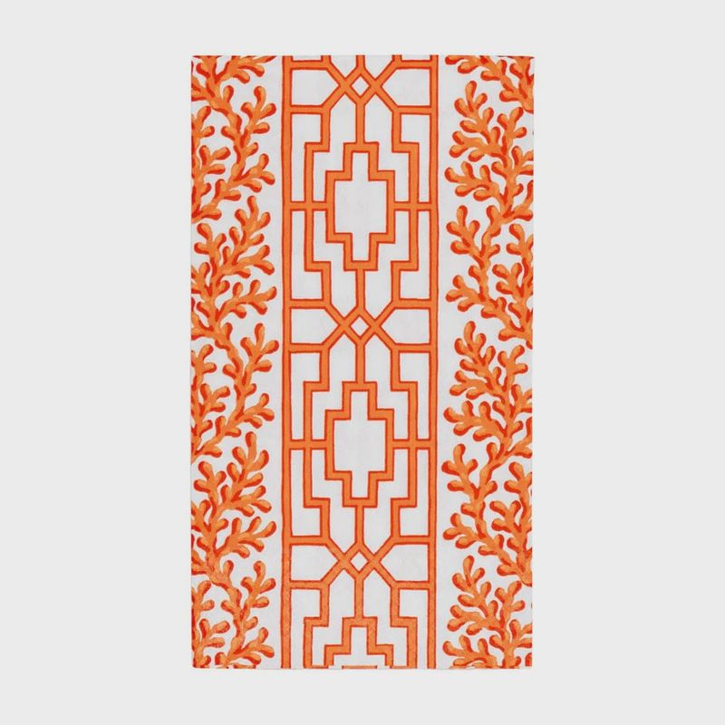 Caspari Coral And Trellis Coral Guest Towel Napkins - 15 Per Package