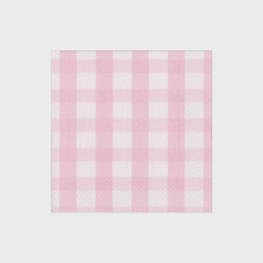 Caspari Gingham Paper Cocktail Napkins in Pink - 20 Per Package
