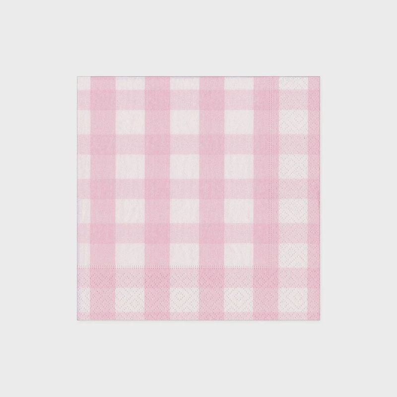 Caspari Gingham Paper Cocktail Napkins in Pink - 20 Per Package