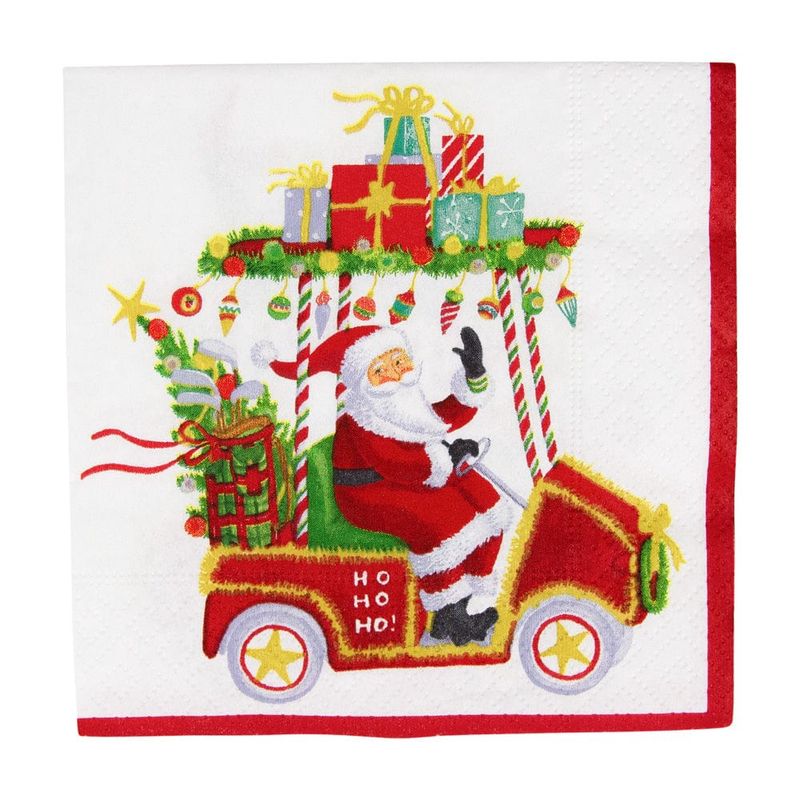 Caspari Santa&#39;s Golf Cart Cocktail Napkins - 20 Per Package