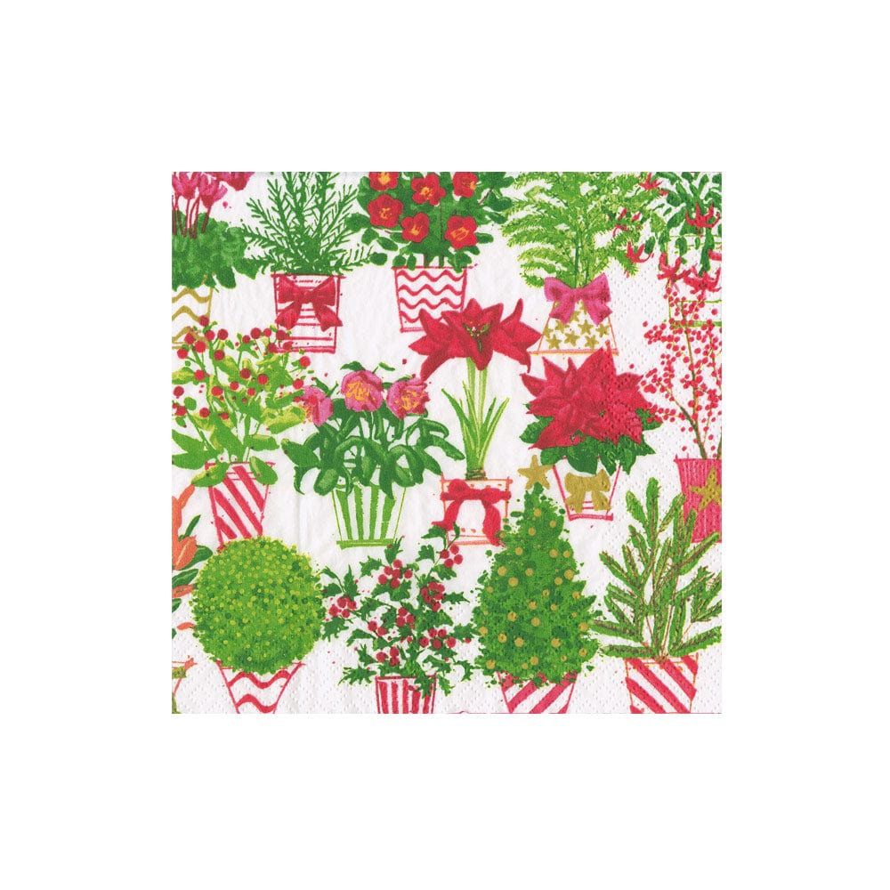 Caspari Christmas Flower Market Cocktail Napkins - 20 Per Package