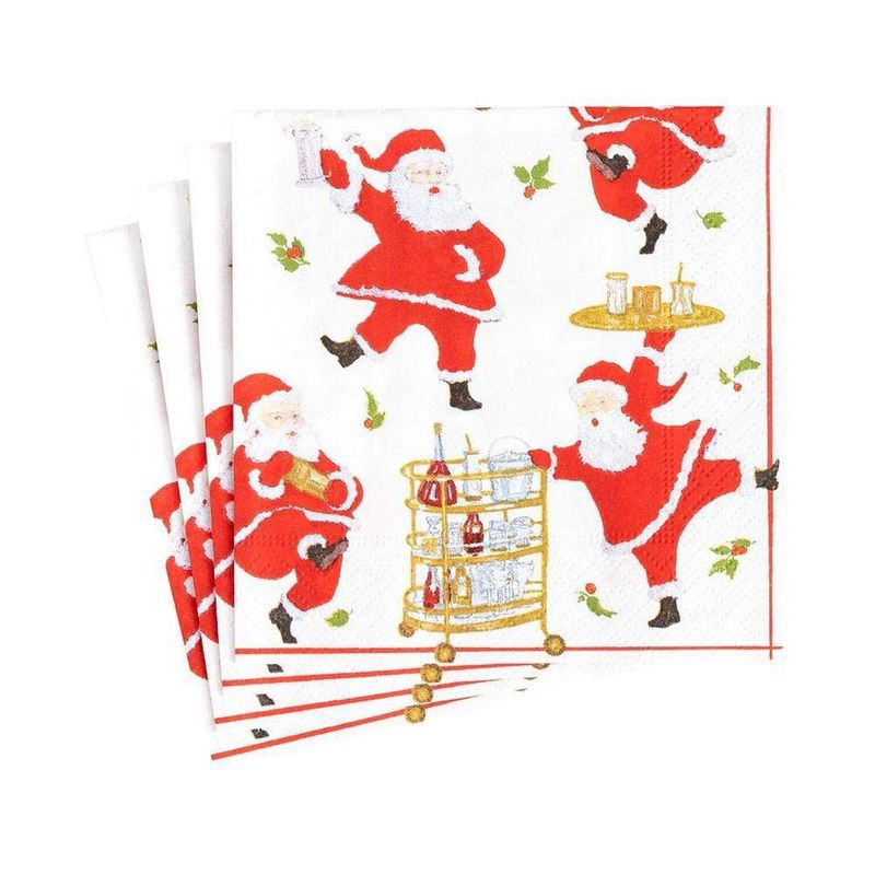 Caspari Cocktails with Santas Paper Cocktail Napkins - 20 Per Package