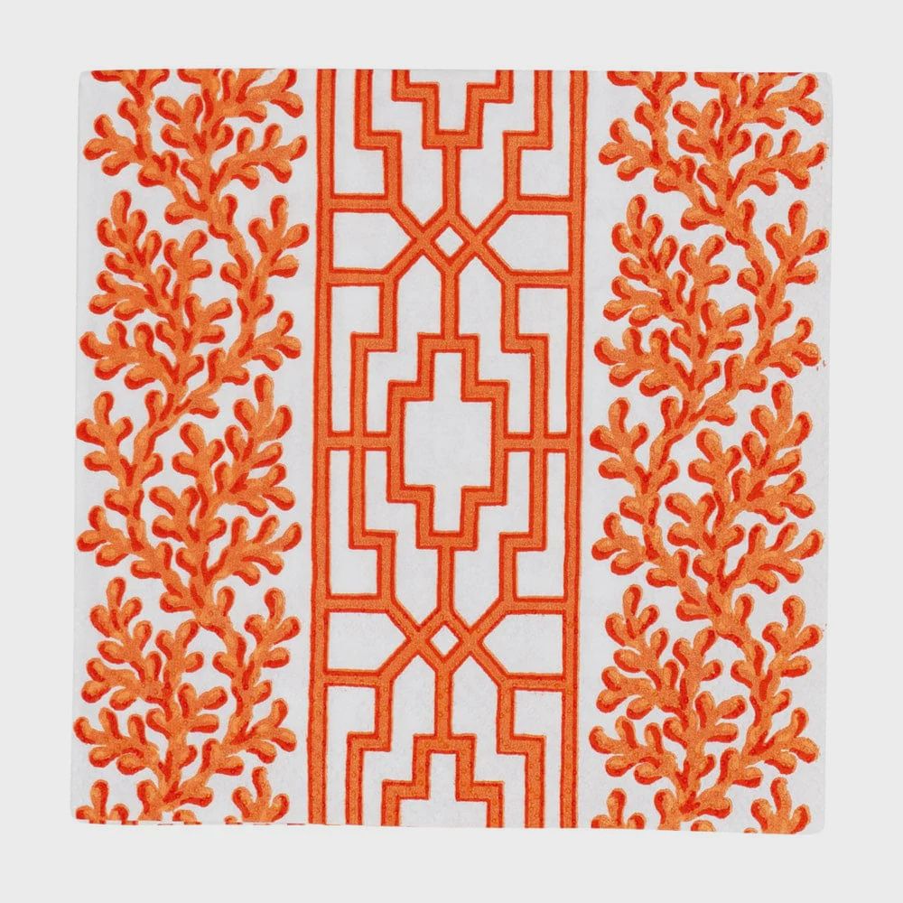 Caspari Coral And Trellis Coral Cocktail Napkins - 20 Per Package