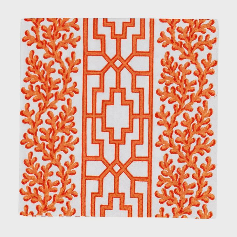 Caspari Coral And Trellis Coral Cocktail Napkins - 20 Per Package
