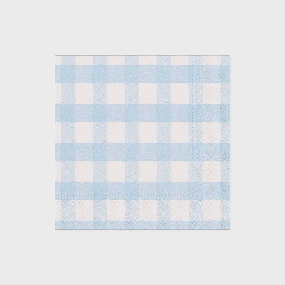 Caspari Gingham Paper Cocktail Napkins in Light Blue - 20 Per Package